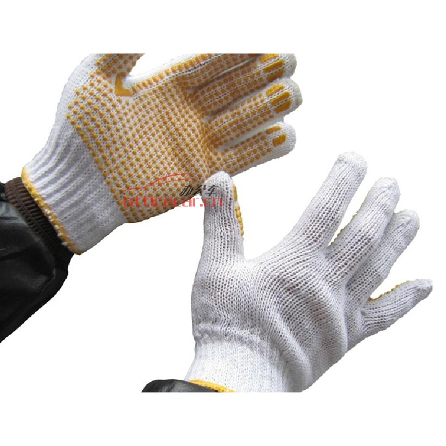 国产 Domestic （普通包装）（点黄色胶点）防滑点塑本白纱手套 750g 12对/扎