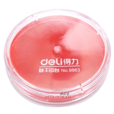 得力 Deli 9863 Ф81.5mm 圆形透明外壳快干印台 红色