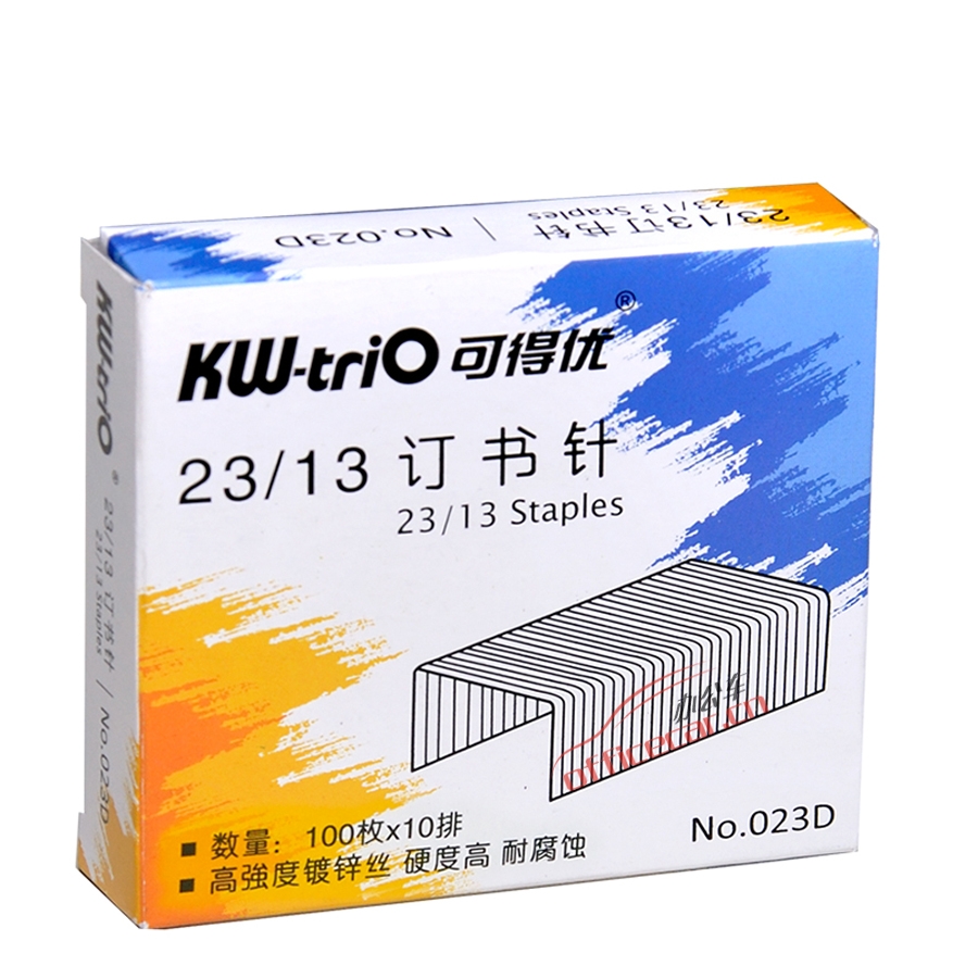 可得优 KW-triO NO.023D 高强度镀锌丝订书钉 23/13 1000枚/盒